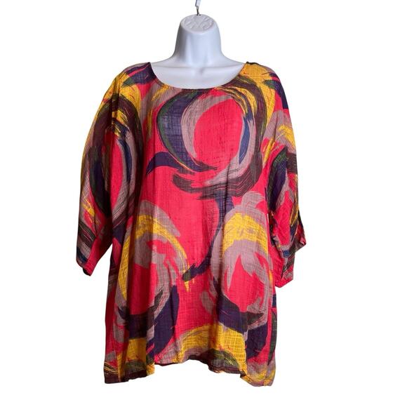 Made in Italy Women's‎ Colorful Abstract Cotton Tunic Top Est. Size 2X Vibrant - Picture 1 of 10